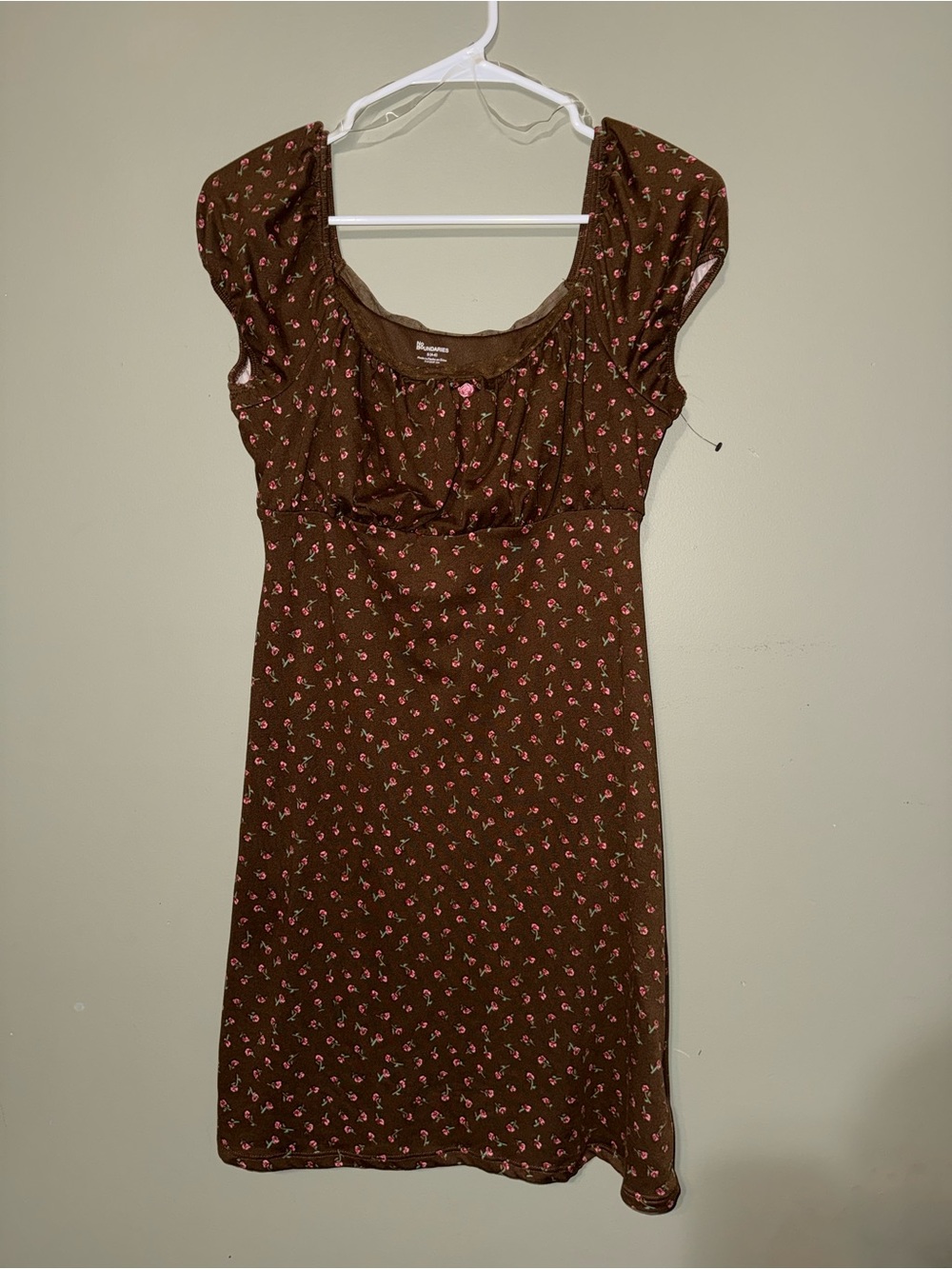 No Boundaries Brown Mini Dress with Pink Floral Print